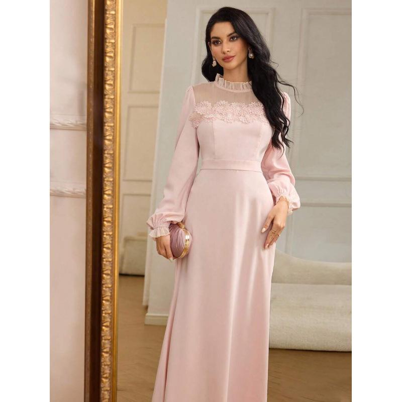 Elegant applique fungus edge long dress women s 2026 spring new fashion temperament skirt S