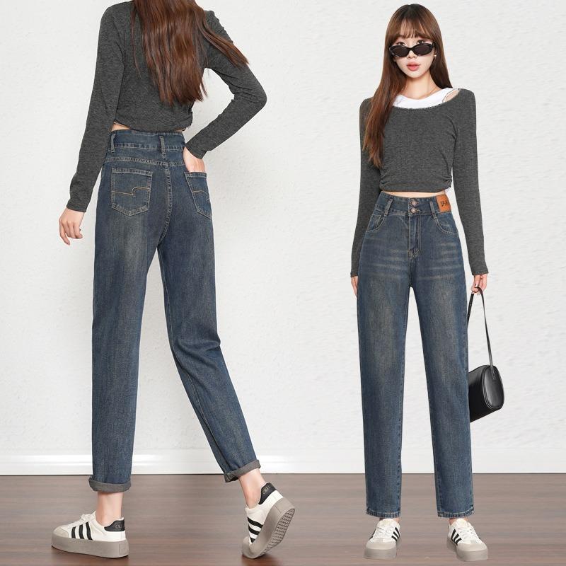 Harlan Jeans mit hoher Taille für Damen Herbst Retro Birnenförmiges Design mit einer schlanken Baggy Rüben-Daddy-Hose