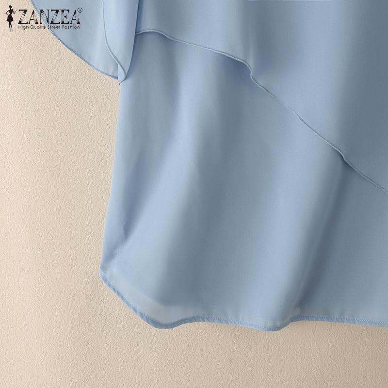 ZANZEA Blusa holgada informal de manga corta con cuello redondo de verano para mujer