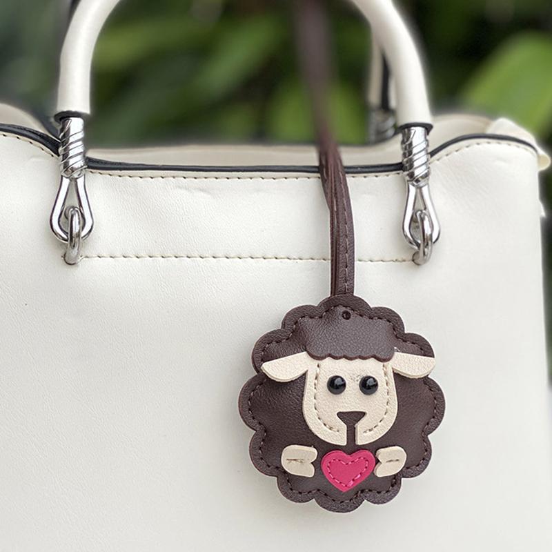 

Lamb Keychain Pu Leather Animals Keyring Hanging Ornament Backpack Handbag Charm Gift For Men Women Korean Bag Charms кофейный