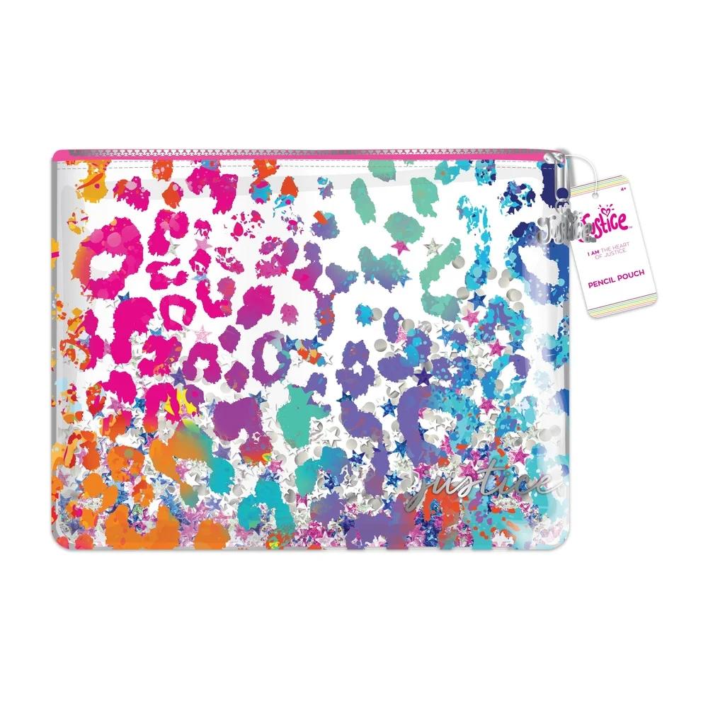 

Rainbow Cheetah Pencil Pouch Multi-Color Glitter Confetti Portable Cosmetic Bag Money Holder Clear PVC Material Ages 4 and Up United States