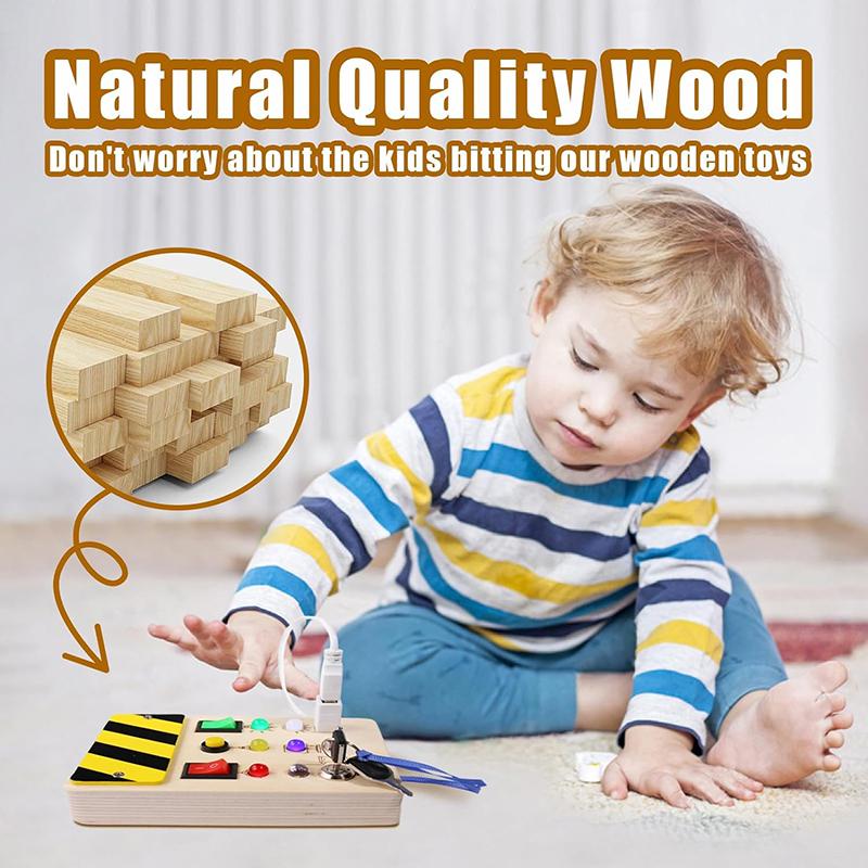 Baby Montessori Busy Board LED Light Switches Control Board Sensory Toys Wooden Busy Board Children Games Kids Puzzle Toys Gifts