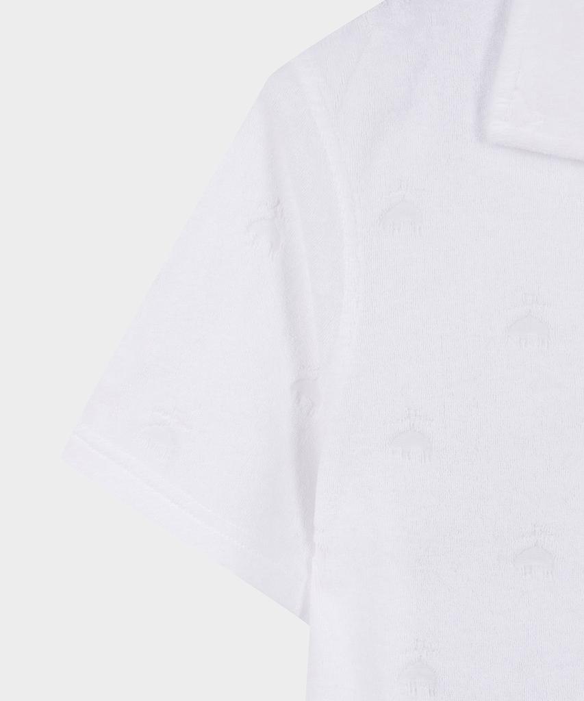 BROOKS BROTHERS Terry Cloth Fleece Jacquard Short Sleeve Polo (White) (Bbntmm7686Afm)