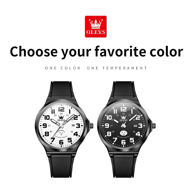OLEVS Stylish Silicone Quartz Date for Men Men's Watch, Ultra-Thin Strap, Movement, Analog, Display,