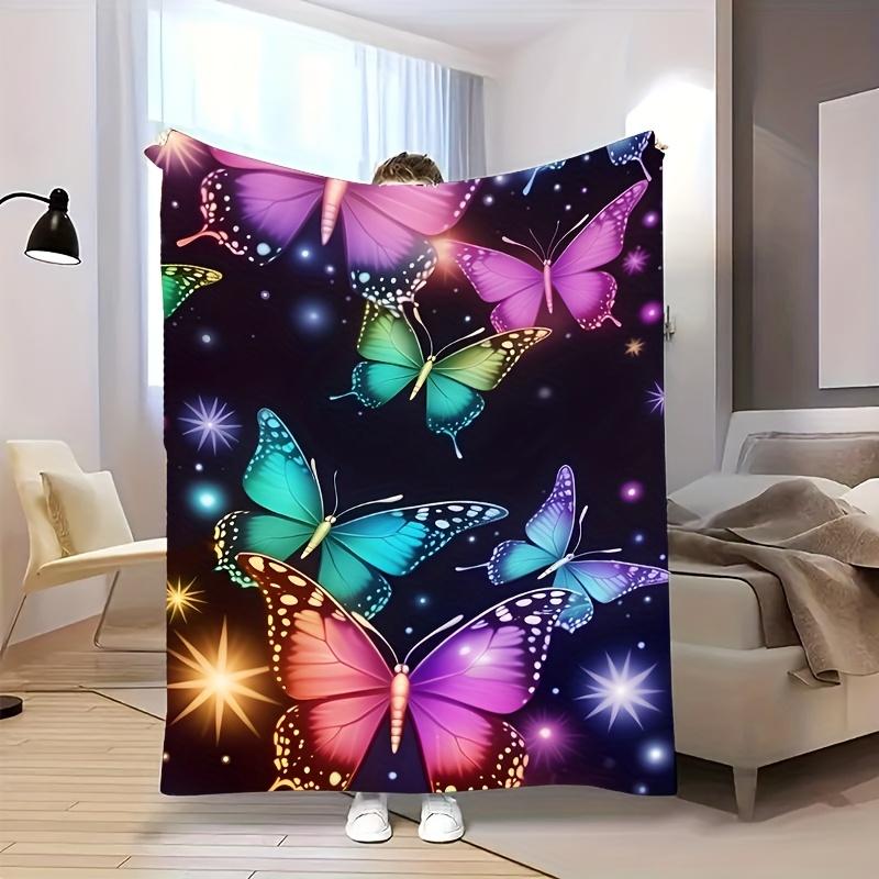 A Cozy Rainbow Glow-In-The-Dark Starry Sky Themed Butterfly Patterned Fleece Blanket, Stylish, Soft, And Warm, Is a Versatile Gift Suitable