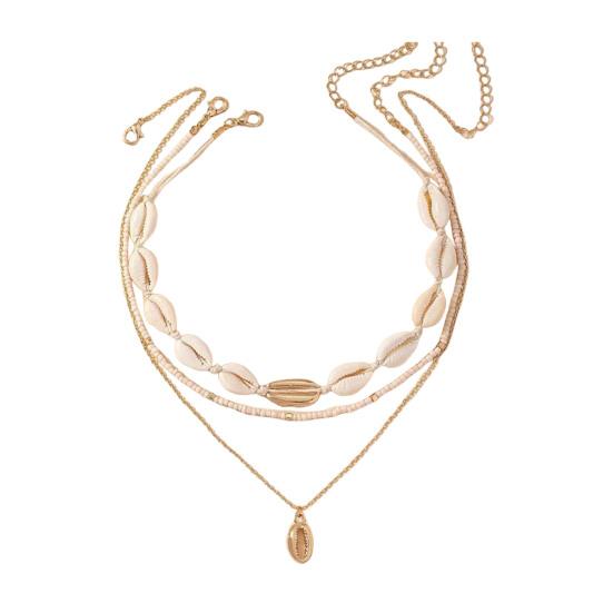 Set da 3 Pezzi Collana di Conchiglie con Perline Stile Boho Leggera a Strati Gioiello Accessorio Oceano Regalo