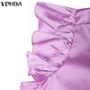 ZANZEA Women Square Collar Ruffled Short Sleeve Satin Casual Blouse