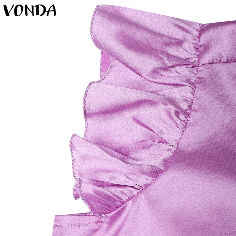 ZANZEA Women Square Collar Ruffled Short Sleeve Satin Casual Blouse