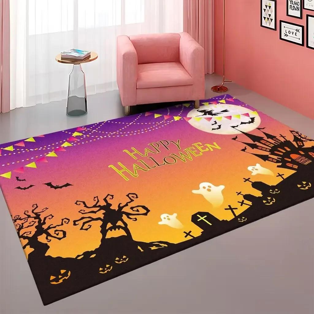 Halloween Pumpkin Witch Pleated Carpet for Living Room Sofa Table Large Area Rugs Bedroom Hallway Balcony Anti Slip Floor Mat