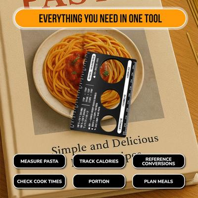 Pasta Portion Measure Tool with Cooking Guide Stainless Steel Kitchen Scale for Spaghetti Includes Unit Conversion & Cooking Time Chart