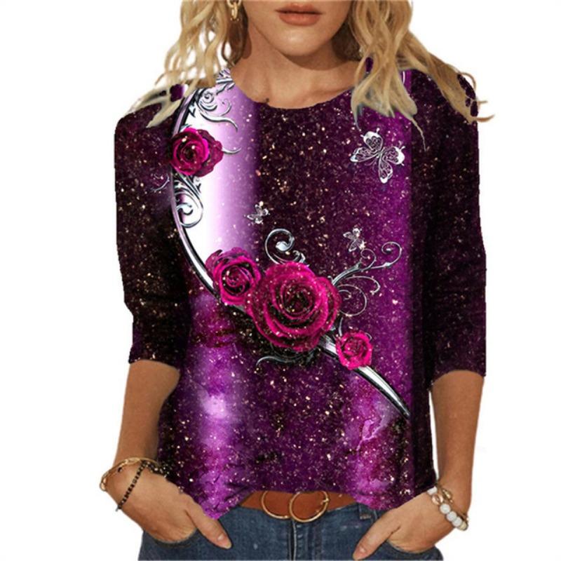 

Женская футболка с милым пейзажем и граффити, цифровая 3D-печать, повседневная, весна-осень, с длинным рукавом и круглым вырезом, женская одежда, эластичная, длинная 3XL