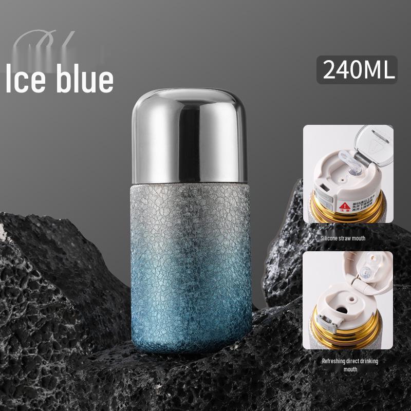 Trendy Titanium-Coated Pocket Thermos: Ice Flower Straw Cup – Cute, Compact, and Portable for Outdoor Use