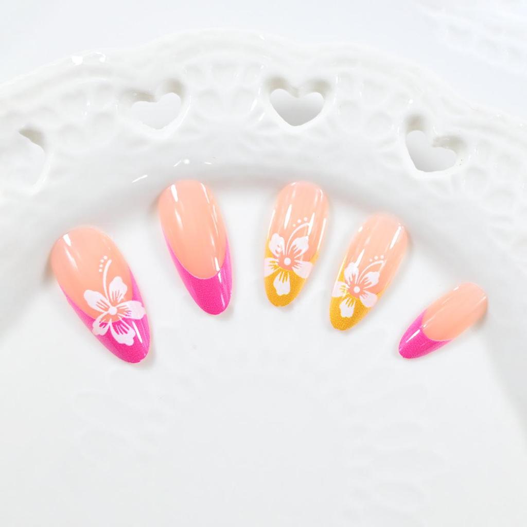 Bunte Französische Mandelblüten Nagelkunst - Süße, Frische, Europäische & Amerikanische Stil Künstliche Nägel