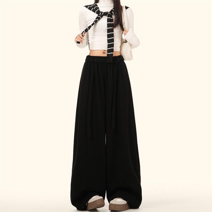 

Women s Wide-Leg Elastic Waist Drawstring Pants - 2025 New Relaxed Fit, Floor-Length Style Small