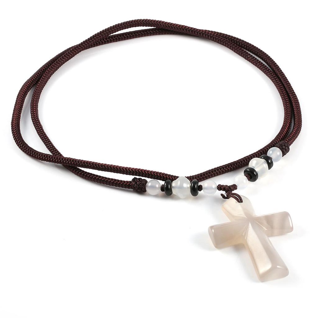 New Style Necklace 66 Cm with Cross Agate Pendant Charms for Elegant Women Wedding Clothes Jewelry
