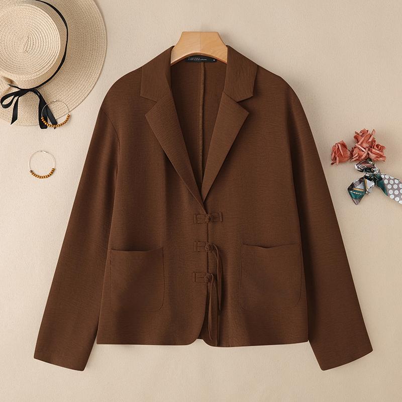 ZANZEA Women Casual Notched Lapel Loose Long Sleeve Thin Cardigan Blouse