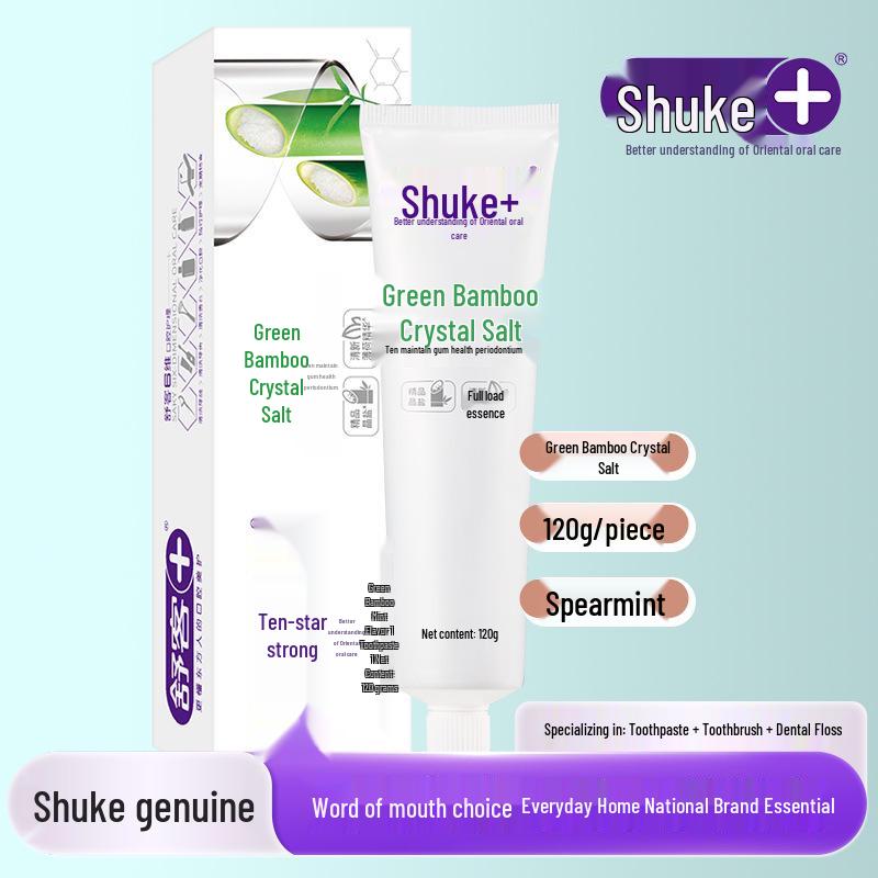 Shuke Shuke Green Bamboo Crystal Salt Whitening Toothpaste: Fresh Mint Flavor, Gum Protection, Stain & Yellow Teeth Removal, 120g