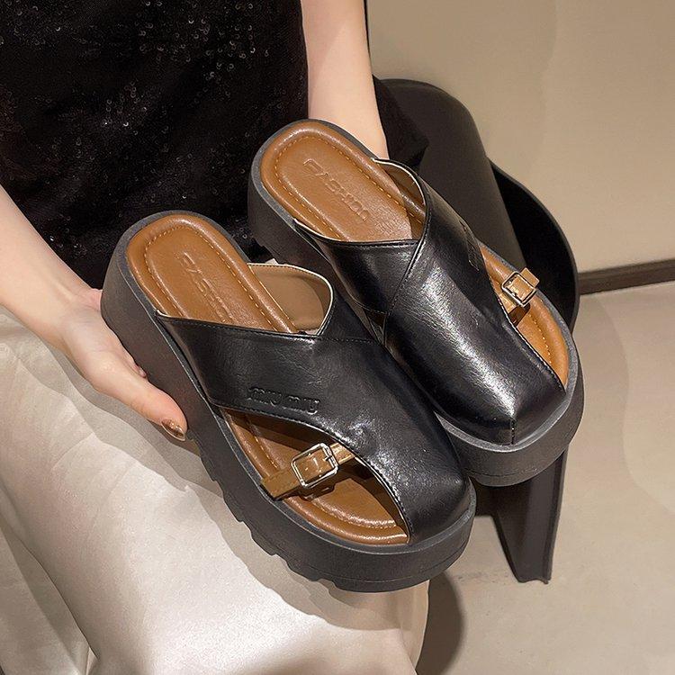 [Ushilai] Retro thick-soled bag head half slippers women's 2025 spring new fashionable and comfortable versatile one pedal
