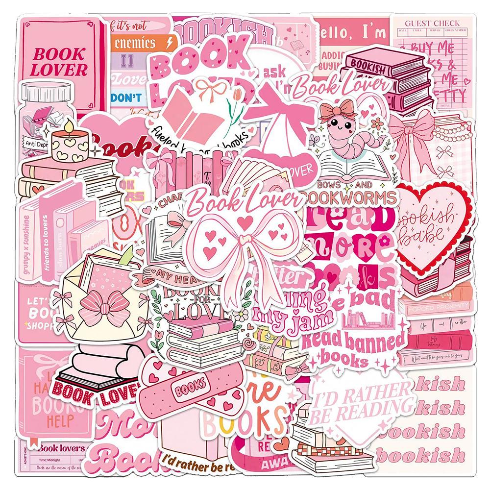 10/30/50pcs Pink Reading Bookish Graffiti Stickers Cute Cartoon Girl Sticker DIY Notebook Phone Suitcase Waterproof Decals Pack