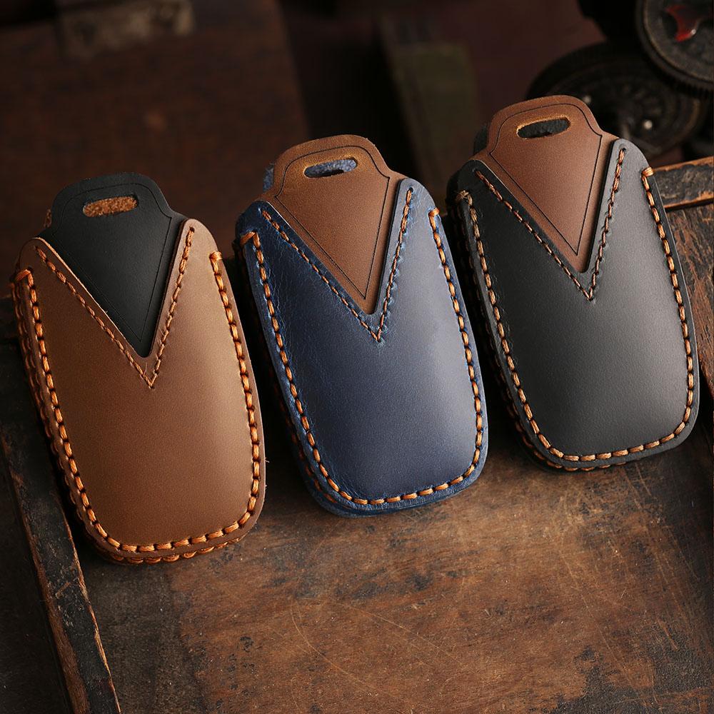 Genuine Leather Key Case for BMW 3 5 7 Series X1 X3 X5 X6, Full Cover Fob Protector with Metal Keychain, F20 F30 F10 Compatible Msvc59