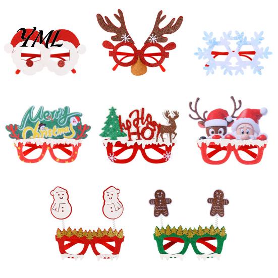 Christmas Party Costume Decorations Glasses Photo Booth Props, Felt Reindeer Santa Snowman Eyeglasses for Holiday Funny Elk Snowflakes Spectacles