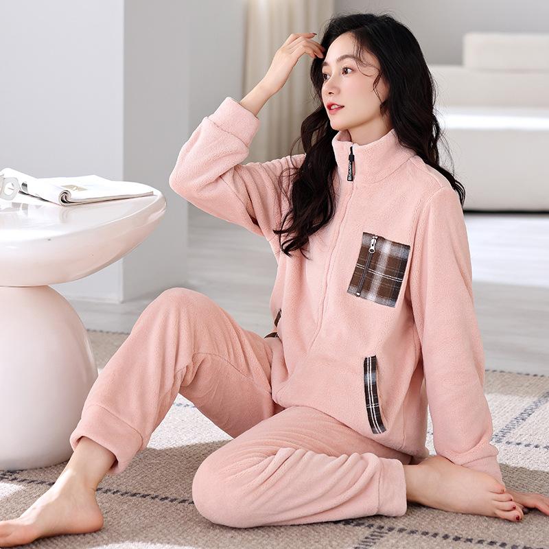 Pajamas Women'S Autumn And Winter Winter Coral Fleece Thickened Fleece Flannel Loungewear Winter Suit