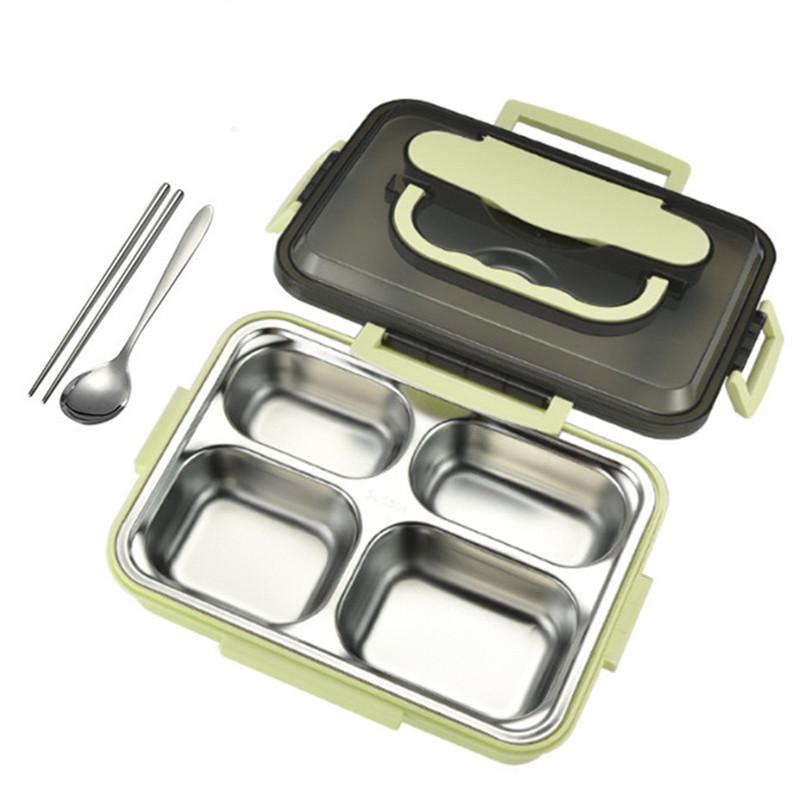 

Термо-ланч-бокс бенто с 4 отделениями Внутренний контейнер из нержавеющей стали 304 Герметичный Подходит для микроволновой печи Сохраняет свежесть Контейнер для еды для школы пикника зелёный