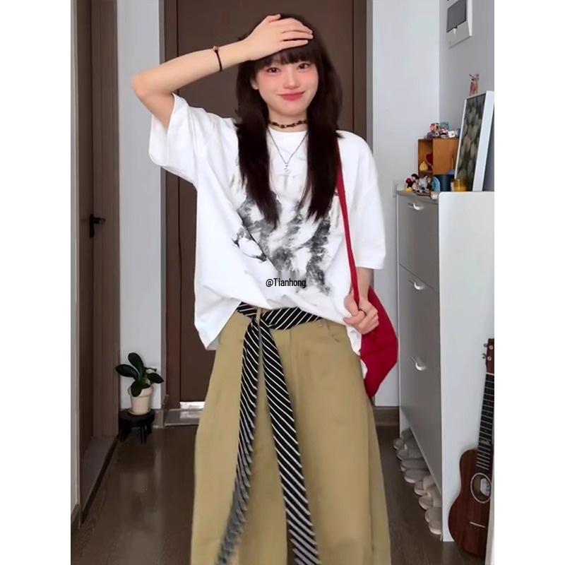 Czarny Paskowany Jedwabny Szal Pasek: Dodatek - Pasek do noszenia w talii i wstążka na szyję do podwójnego użytku