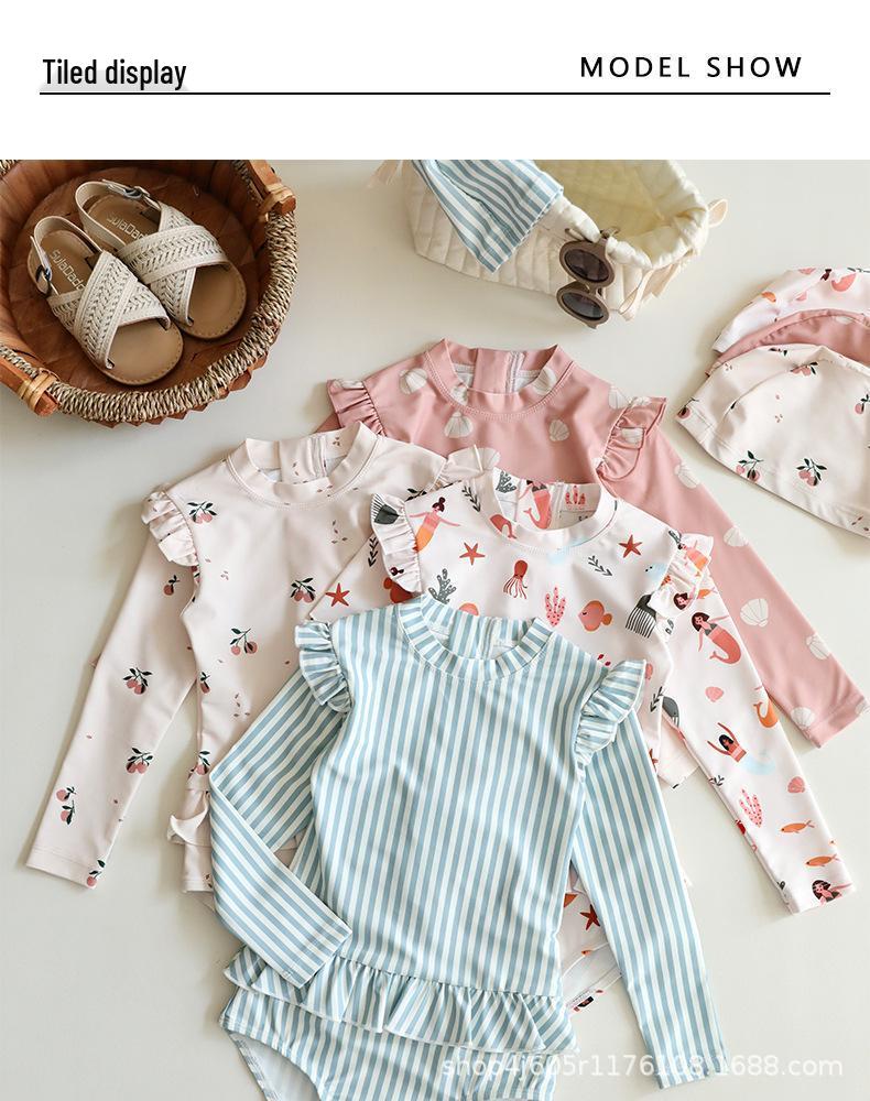 Baby Girl Long Sleeve Anti-Chlorine Quick Dry Swimsuit with Sun Protection and Cute Lace Details