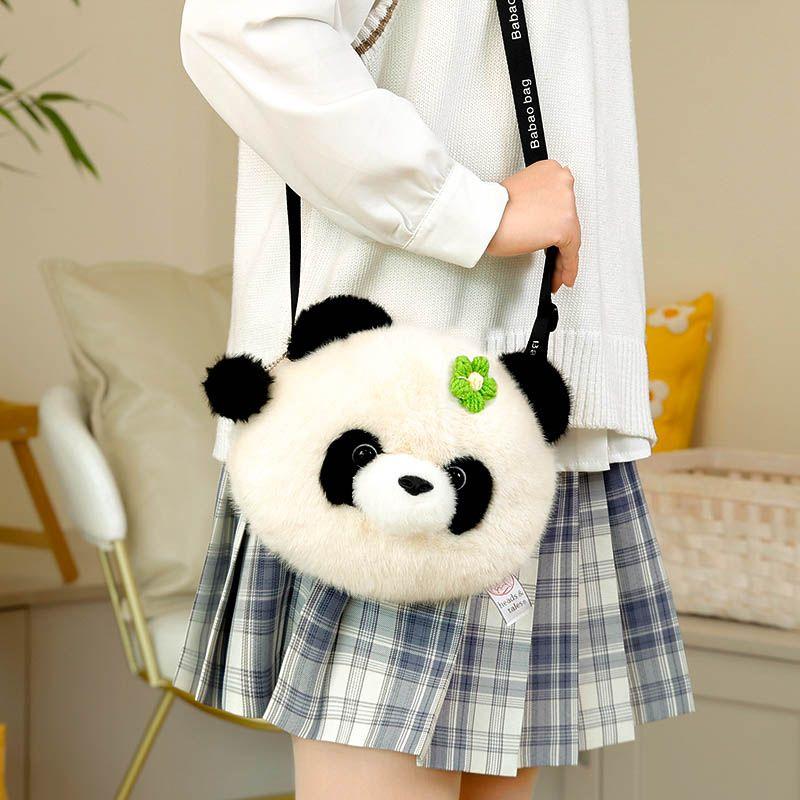 

Cute Panda Bag Cross-body Girls All-Match Plush Bag Children s Cartoon Shoulder Bag Chengdu Souvenir Gift Rice White [Green Flower]]