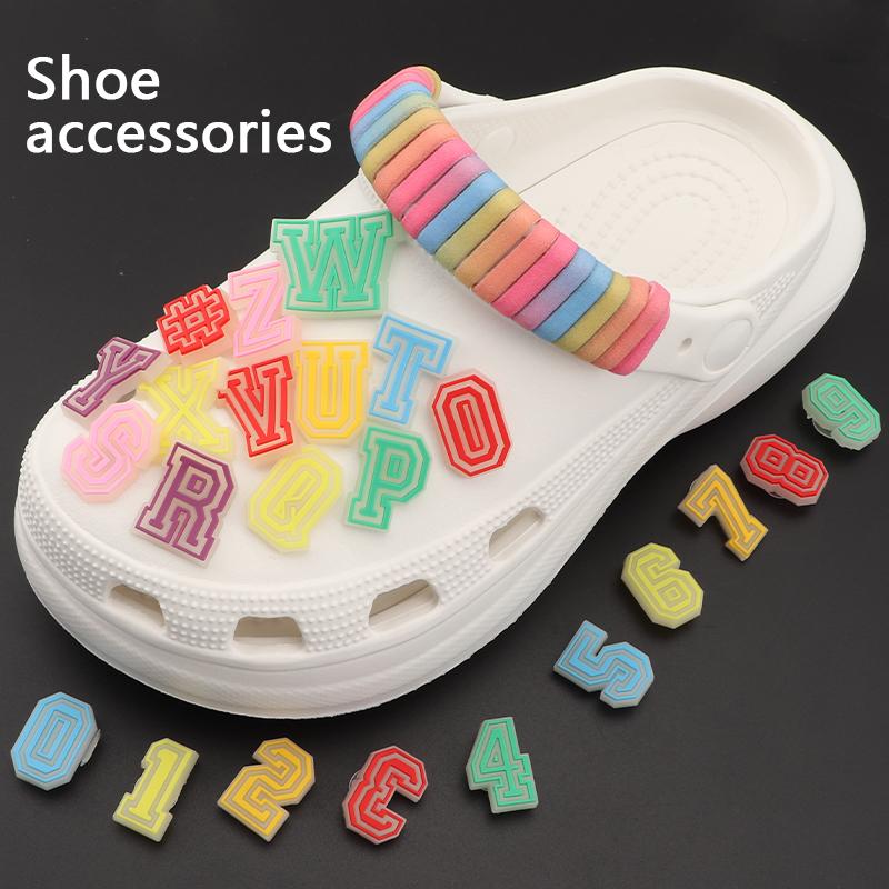 New Glow Letter Shoes Charms for Clog Sandals Shoe Charm Decoration 0-6 Number Alphabet ABC-Z Letter DIY Shoes Pins for Men Wome