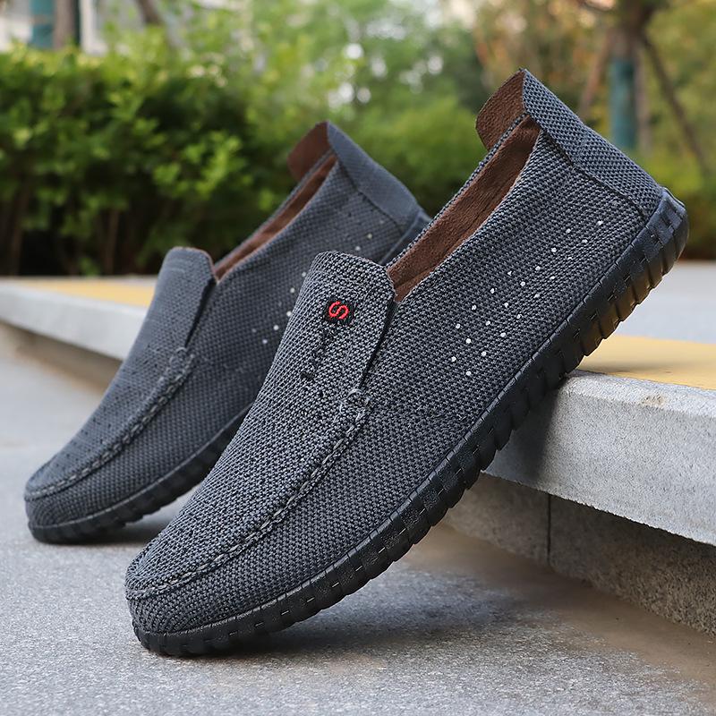 Men's Summer Breathable Canvas Slip-On Shoes - Comfortable Mesh Design, Non-Stuffy, Non-Pinching, Ideal for Driving and Work.