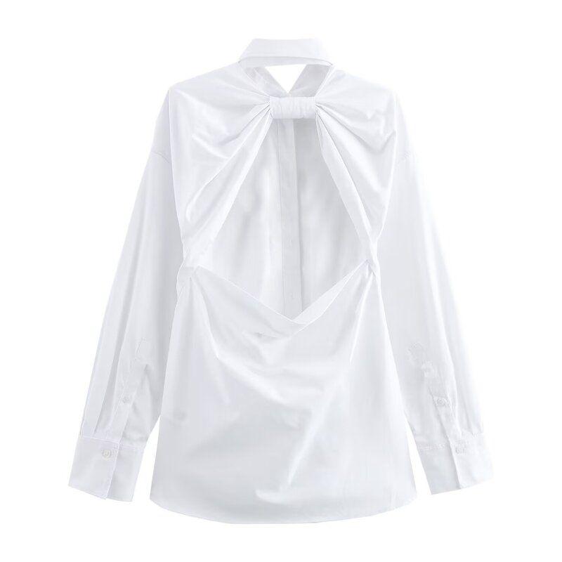 Fashion Style 2024 Autumn New Women's Clothing Stylish Bowknot Decoration Loose Long Sleeves Shirt 8441002