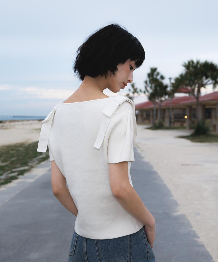 DEHEVE Boat Neck Ribbon Knit [Ivory]