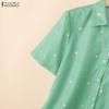 ZANZEA Women Casual Turn Down Collar Short Sleeve Print Blouse