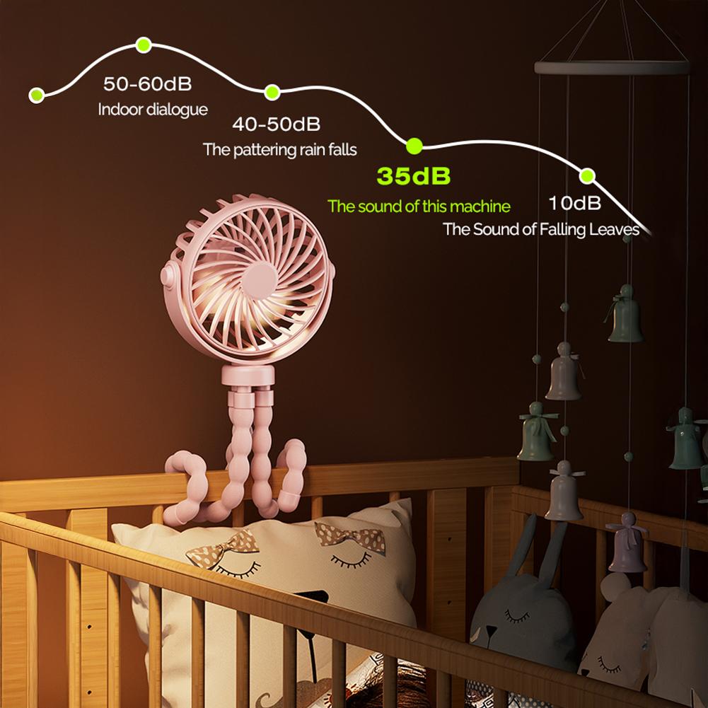 Portable Rechargeable 3-speed Fan Baby Stroller Bed Mute Fan Variable Base Octopus Mini Fan Office Desktop Hands Free Fan