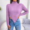 Maglione da donna autunno inverno sexy a collo alto maniche lunghe asimmetrico in maglia base
