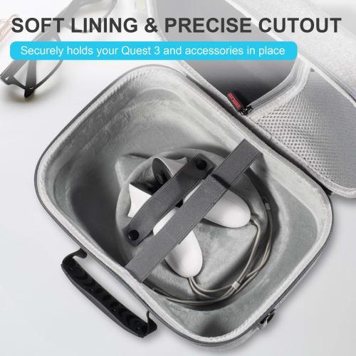 Carry Case for Meta Quest 3 Compatible with Bobovr M3 Pro/kiwi Elite Head Strap, Meta Oculus Quest 3 Controller Grip, Adapters, Cables and Other Acces