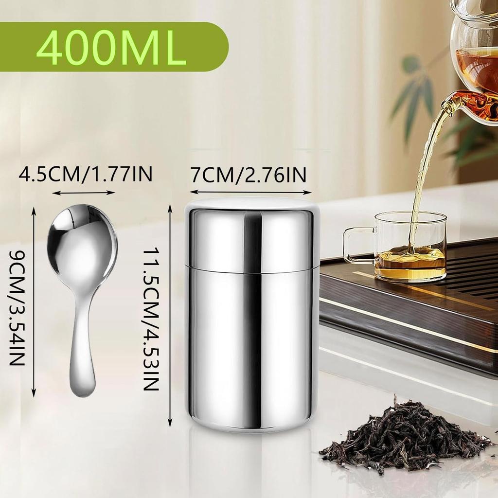 SensaBliss Stainless Steel Tea with Light Preserves Tea Coffee Includes Dishwasher Stylish Gift for Green and Black Tea Caddy, 400ml, Double-Sealed