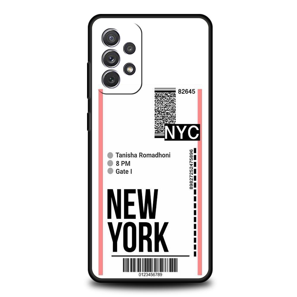 World Travel Ticket Seoul New York Phone Case for Samsung Galaxy A51 A71 A72 A73 A13 A23 A32 A33 A52 M31 M21 M22 A21S Soft Shell