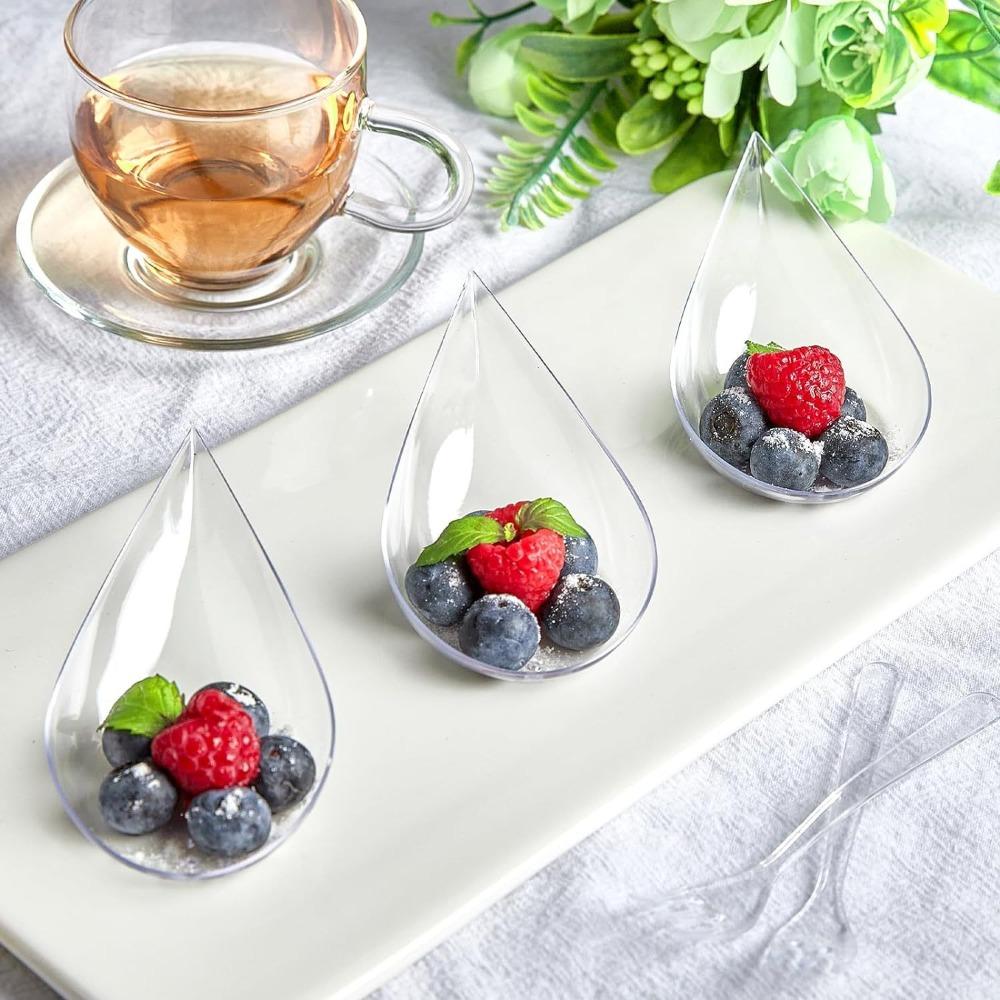 50Pcs Tear Drop Mini Appetizer Plates Reusable Mousse Dessert Desserts Cakes Bowls Plastic Tableware Ice Cream Cup