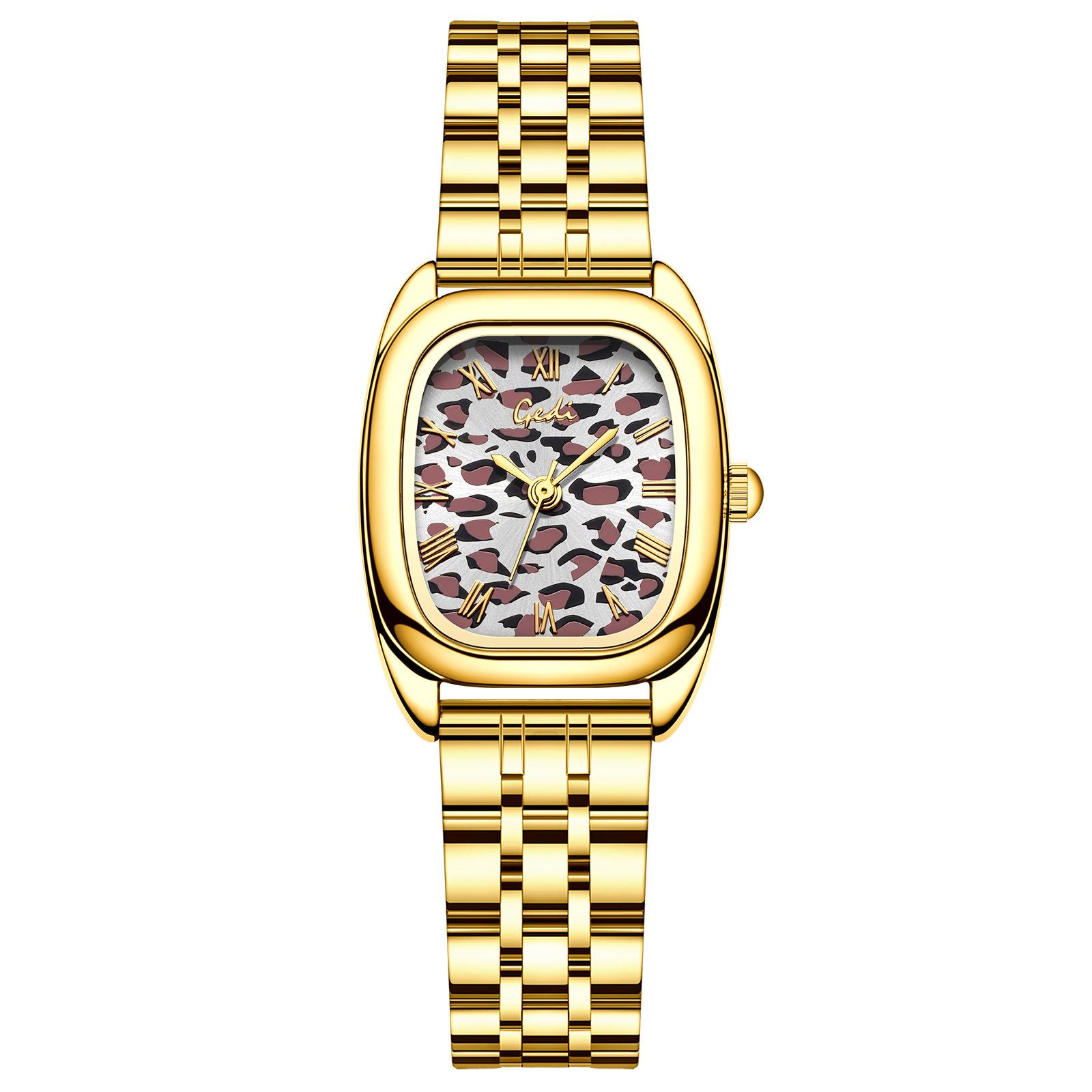 Retro Leopard Print Square Watch, Wind Steel Belt Watch Female, Temperament Niche Quartz Watch