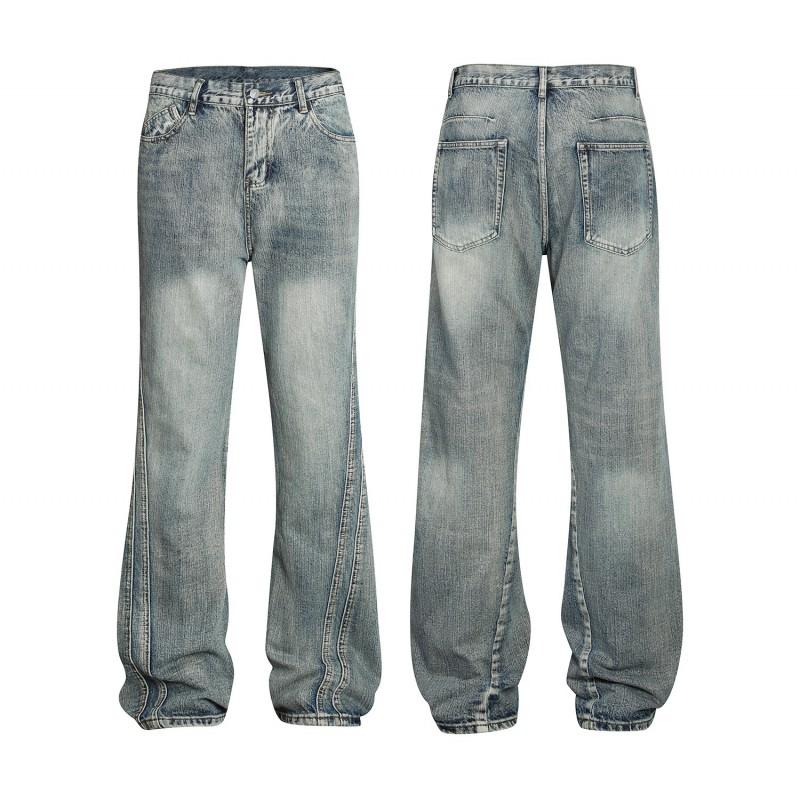 American Vintage Vibe Patchwork Flare Jeans Loose Fit Casual Denim Pants Men Women