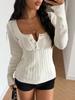 European and American slim-fitting square-neck twisted long-sleeved knitted sweater for women's early autumn new sweater with pure design top