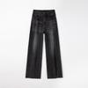 Zhizhi 2024 Autumn Women's Black & Gray Wide-Leg Jeans, Narrow Version, Slightly Elastic with Side Straps.