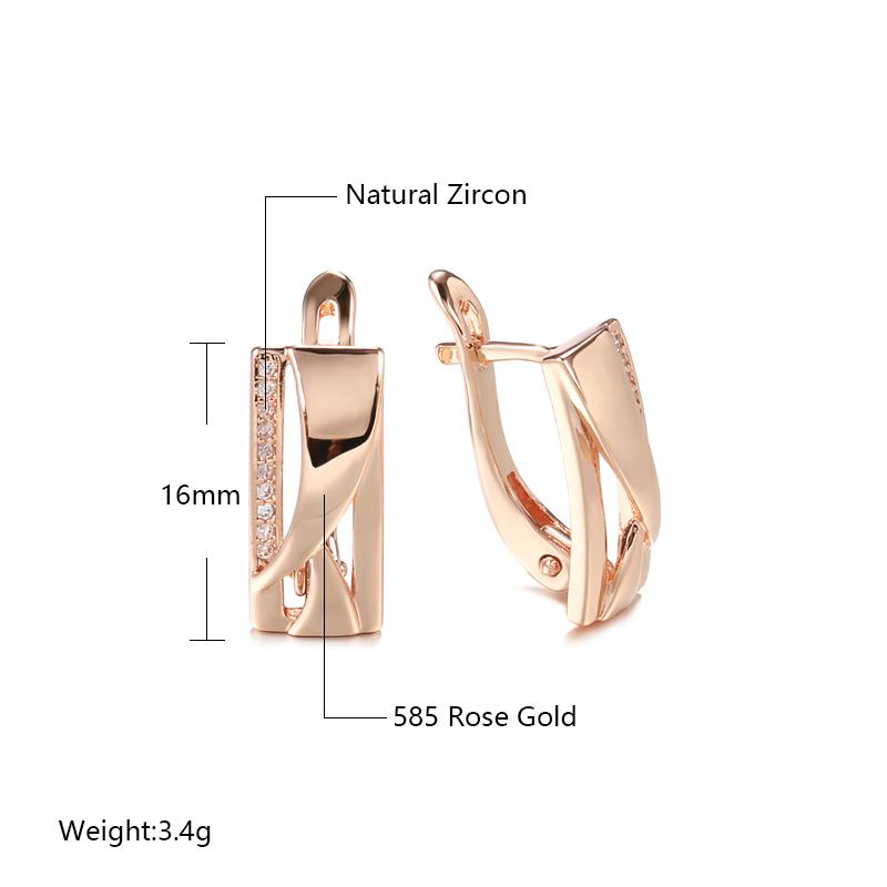 New Square  Rose Gold Color Earrings For Women Simple Geometry Natural Zircon Drop Earrings Vintag Wedding Jewelry