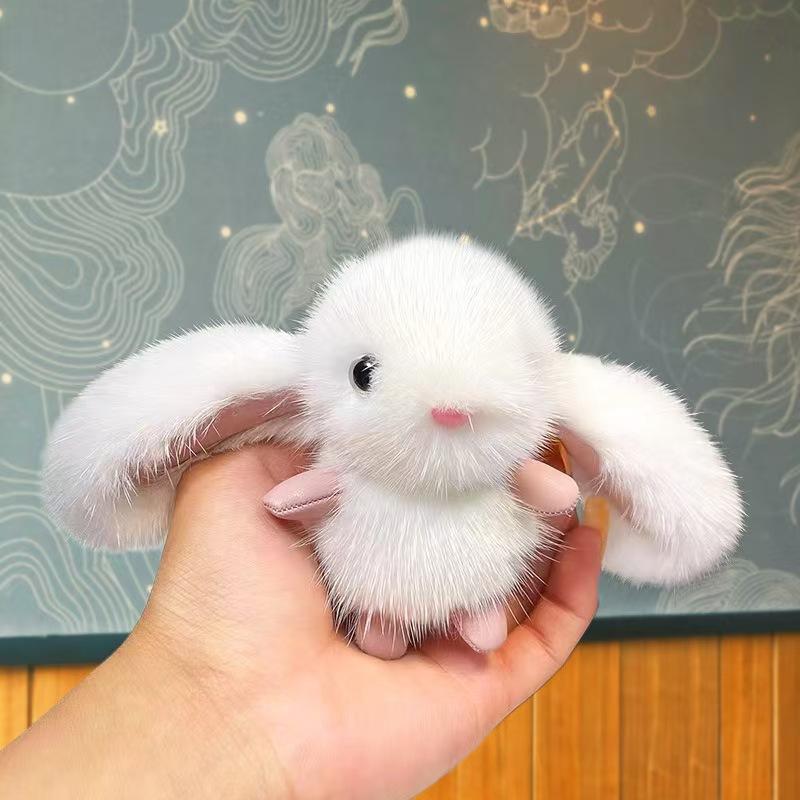 Fashionable Mini Bunny Keychain in White Pink Gray Colors Suitable for Backpack Phone Strap and Gift