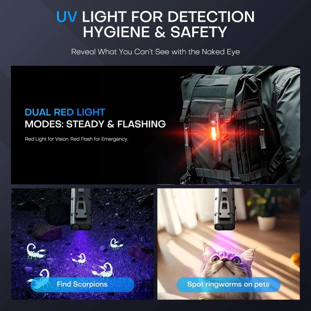 Portable EDC Torch Flashlight USB Rechargeable LED Flashlight IPX44 Waterproof LED Work Light for Emergency Camping,black