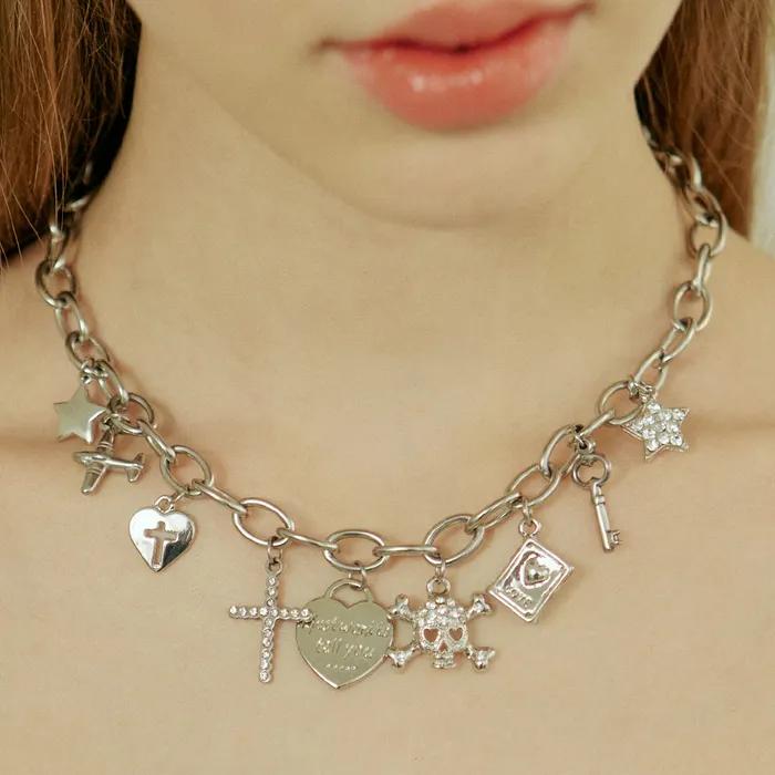 [SET] Funky Mix Bold Chain Surgical Necklace + Bracelet