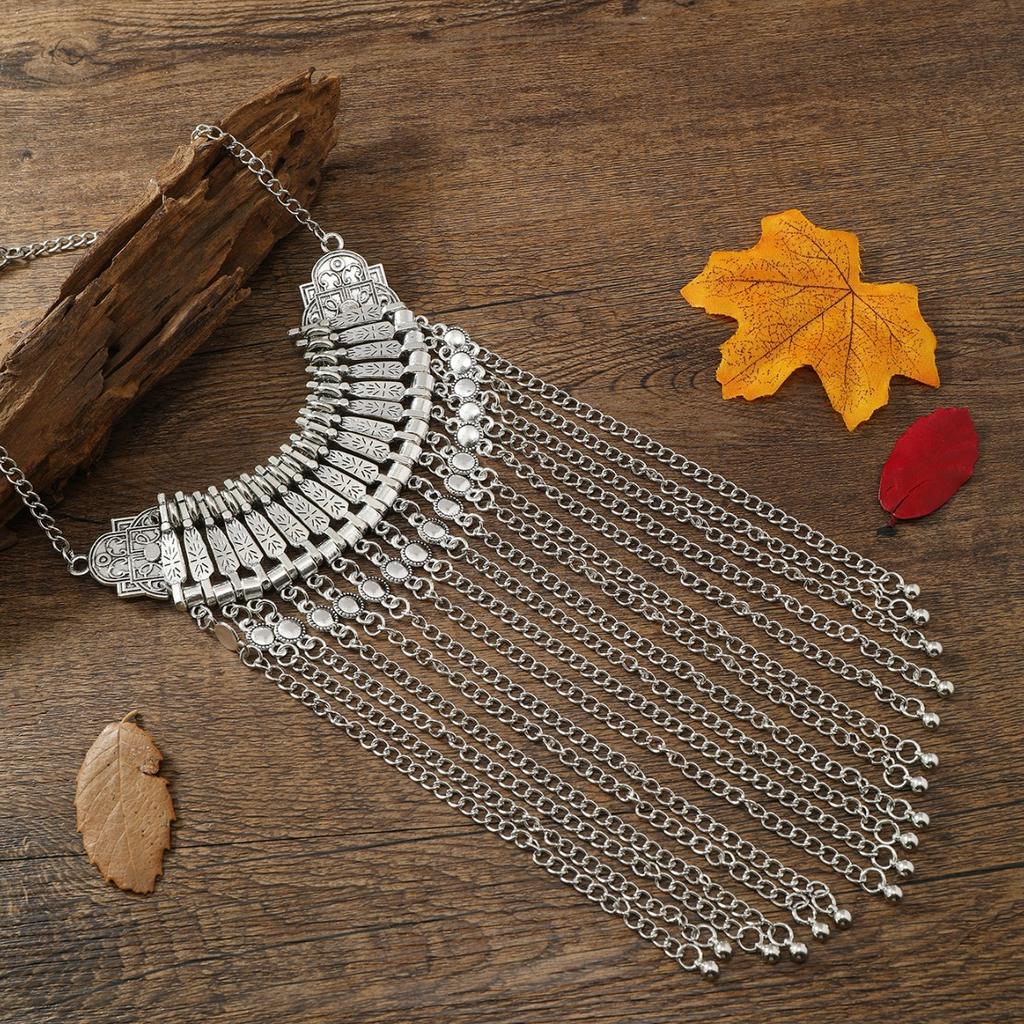 Vintage Fashion Multi-layer Tassel Ethnic Style Alloy Necklace Women's Casual Accessory Short Clavicle Chain Hanfu Jewelry